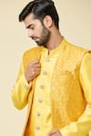 Buy_Aryavir Malhotra_Yellow Kurta And Jacket Silk Embroidered Sequin Geometric Peshawari Pant Set _Online_at_Aza_Fashions