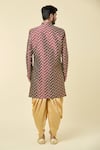 Shop_Arihant Rai Sinha_Red Sherwani Jacquard Woven Checkered With Peshawari Pant _at_Aza_Fashions