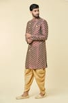 Buy_Arihant Rai Sinha_Red Sherwani Jacquard Woven Checkered With Peshawari Pant _Online_at_Aza_Fashions