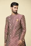 Arihant Rai Sinha_Red Sherwani Jacquard Woven Checkered With Peshawari Pant _at_Aza_Fashions