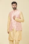 Buy_Aryavir Malhotra_Pink Jacquard Woven Foliage Bundi _at_Aza_Fashions