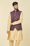 Buy_Arihant Rai Sinha_Wine Jacquard Sequins, Embroidery Floral Woven Bundi _at_Aza_Fashions