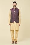 Arihant Rai Sinha_Wine Jacquard Sequins, Embroidery Floral Woven Bundi _Online_at_Aza_Fashions