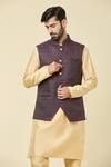Arihant Rai Sinha_Wine Jacquard Sequins, Embroidery Floral Woven Bundi _at_Aza_Fashions