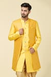 Buy_Aryavir Malhotra_Yellow Silk Embroidered Thraedwork Checkered Sequin Jacket _at_Aza_Fashions