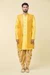 Aryavir Malhotra_Yellow Silk Embroidered Thraedwork Checkered Sequin Jacket _Online_at_Aza_Fashions