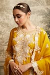 Shop_Prisho_Yellow Silk Embroidered Resham Round Lampi Kurta Tulip Pant Set _at_Aza_Fashions