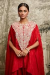 Shop_Prisho_Red Silk Embroidered Lampi Round Katan With Asymmetric Pant _at_Aza_Fashions