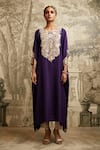 Buy_Prisho_Purple Silk Embroidered Gota Round Floral Kaftan With Pant _at_Aza_Fashions