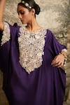 Shop_Prisho_Purple Silk Embroidered Gota Round Floral Kaftan With Pant _at_Aza_Fashions