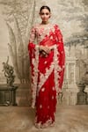 Buy_Prisho_Red Silk Embroidered Resham Round Lampi Applique Saree With Blouse _at_Aza_Fashions