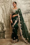 Buy_Prisho_Green Silk Embroidered Resham Round Dori Sequin Saree With Blouse _at_Aza_Fashions