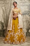 Buy_Prisho_Yellow Organza Embroidered Resham Scoop Lampi Floral Vine Lehenga Set _at_Aza_Fashions