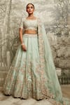 Buy_Prisho_Blue Organza Embroidered Resham Round Dori Floral Jaali Lehenga Set _at_Aza_Fashions