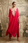 Buy_Prisho_Red Silk Resham V Neck Detailed Kaftan With Pant _at_Aza_Fashions