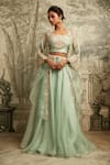 Buy_Prisho_Blue Organza Embellished Dori Blouse Floral Detailed Lehenga Set With Cape _at_Aza_Fashions