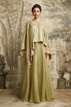 Buy_Prisho_Green Organza Dori Asymmetric Neck Kaftan With Skirt _at_Aza_Fashions