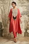 Buy_Prisho_Orange Silk Dori Round Tassel Detailed Kaftan With Pant _at_Aza_Fashions