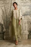 Buy_Prisho_Green Tissue Resham Round Lampi Detailed Kaftan With Pant _at_Aza_Fashions