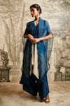 Buy_Prisho_Blue Silk Embellished Resham Kurta V Ombre Detailed Handkerchief Set With Cape _at_Aza_Fashions