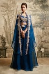 Buy_Prisho_Blue Silk Dori Blouse Round Detailed Lehenga Set With Cape _at_Aza_Fashions