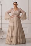 Buy_RAJ ARORA_Beige Georgette Embroidered Dori Jacket Open Pleated Lehenga Set _at_Aza_Fashions