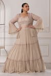 Shop_RAJ ARORA_Beige Georgette Embroidered Dori Jacket Open Pleated Lehenga Set _at_Aza_Fashions