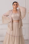 Shop_RAJ ARORA_Beige Georgette Embroidered Dori Jacket Open Pleated Lehenga Set _Online_at_Aza_Fashions