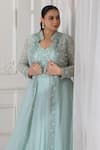 RAJ ARORA_Green Georgette Embroidered Swarovski Jacket Collared Anarkali With _Online_at_Aza_Fashions