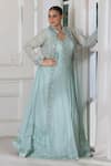 Buy_RAJ ARORA_Green Georgette Embroidered Swarovski Jacket Collared Anarkali With _Online_at_Aza_Fashions