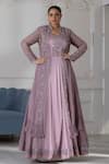 Buy_RAJ ARORA_Purple Georgette Embroidered Swarovski Jacket Collared Anarkali With Long _at_Aza_Fashions