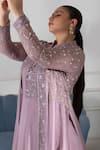 Buy_RAJ ARORA_Purple Georgette Embroidered Swarovski Jacket Collared Anarkali With Long _Online_at_Aza_Fashions