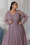 Shop_RAJ ARORA_Purple Georgette Embroidered Swarovski Jacket Collared Anarkali With Long _Online_at_Aza_Fashions