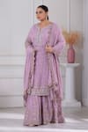 Buy_RAJ ARORA_Purple Georgette Embroidered Cutdana Notched Dori And Sequin Kurta Sharara Set _at_Aza_Fashions