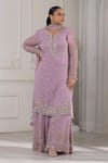 Buy_RAJ ARORA_Purple Georgette Embroidered Cutdana Notched Dori And Sequin Kurta Sharara Set 