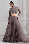 Buy_RAJ ARORA_Grey Georgette Embroidered Cutdana High Round Lehenga Set _at_Aza_Fashions