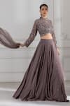 Shop_RAJ ARORA_Grey Georgette Embroidered Cutdana High Round Lehenga Set _Online_at_Aza_Fashions