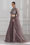 RAJ ARORA_Grey Georgette Embroidered Cutdana High Round Lehenga Set _at_Aza_Fashions