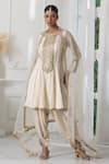 Buy_RAJ ARORA_Ivory Georgette Embroidered Zardosi Round Kurta Dhoti Pant Set _at_Aza_Fashions