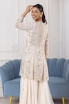 Buy_RAJ ARORA_Ivory Georgette Embroidered Cutdana Notched Floral Kurta Sharara Set _Online_at_Aza_Fashions