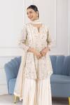 Buy_RAJ ARORA_Ivory Georgette Embroidered Cutdana Notched Floral Kurta Sharara Set 