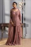 Buy_RAJ ARORA_Pink Georgette Embroidered Cutdana V Neck Crystal Kurta Sharara Set _at_Aza_Fashions