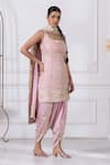 Buy_RAJ ARORA_Pink Georgette Embroidered Gota Round Kurta Dhoti Pant Set _Online_at_Aza_Fashions