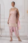 RAJ ARORA_Pink Georgette Embroidered Gota Round Kurta Dhoti Pant Set _at_Aza_Fashions