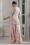 RAJ ARORA_Pink Georgette Embroidered Pearl Notched Kurta And Sharara Set _Online_at_Aza_Fashions