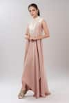 Amit Aggarwal_Pink Embellished Metallic Band Collar Asymmetric Dress _Online_at_Aza_Fashions