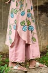 AAMRA BY LAVANYA_Pink Linen Silk Hand Painted Floral Sandrose Kalamkari Peacock Kurta With Pant _Online_at_Aza_Fashions