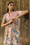 Buy_AAMRA BY LAVANYA_Pink Linen Silk Hand Painted Floral Sandrose Kalamkari Peacock Kurta With Pant _Online_at_Aza_Fashions