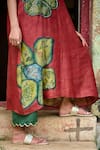 Buy_AAMRA BY LAVANYA_Maroon Linen Silk Hand Painted Bird Kalamkari Floral Oversize Kurta With Pant 