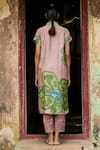 Shop_AAMRA BY LAVANYA_Pink Linen Silk Hand Painted Sandrose Kalamkari Floral Shirt Kurta With Pant _at_Aza_Fashions